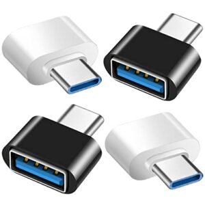 usb c to usb adapter 4 pack, usb female to usb c male otg adapter, usb c adapter compatible with macbook pro, samsung galaxy, type-c phones, laptops, tablets and more (2 black and 2 white)