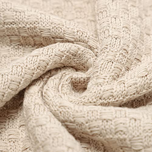 LAWKUL Knit Baby Blanket Cotton Cable Beige Receiving Swaddle Nursery Blankets Crochet Gender Blanket for Newborn Boy Girls