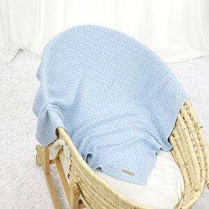 LAWKUL Cable Knit Baby Blanket 100% Cotton Blue Receiving Infant Swaddle Nursery Blankets Crochet Neutral Newborn Boy Girls