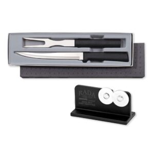 rada carving knife set – black handled 2-piece carving set with knife sharpener