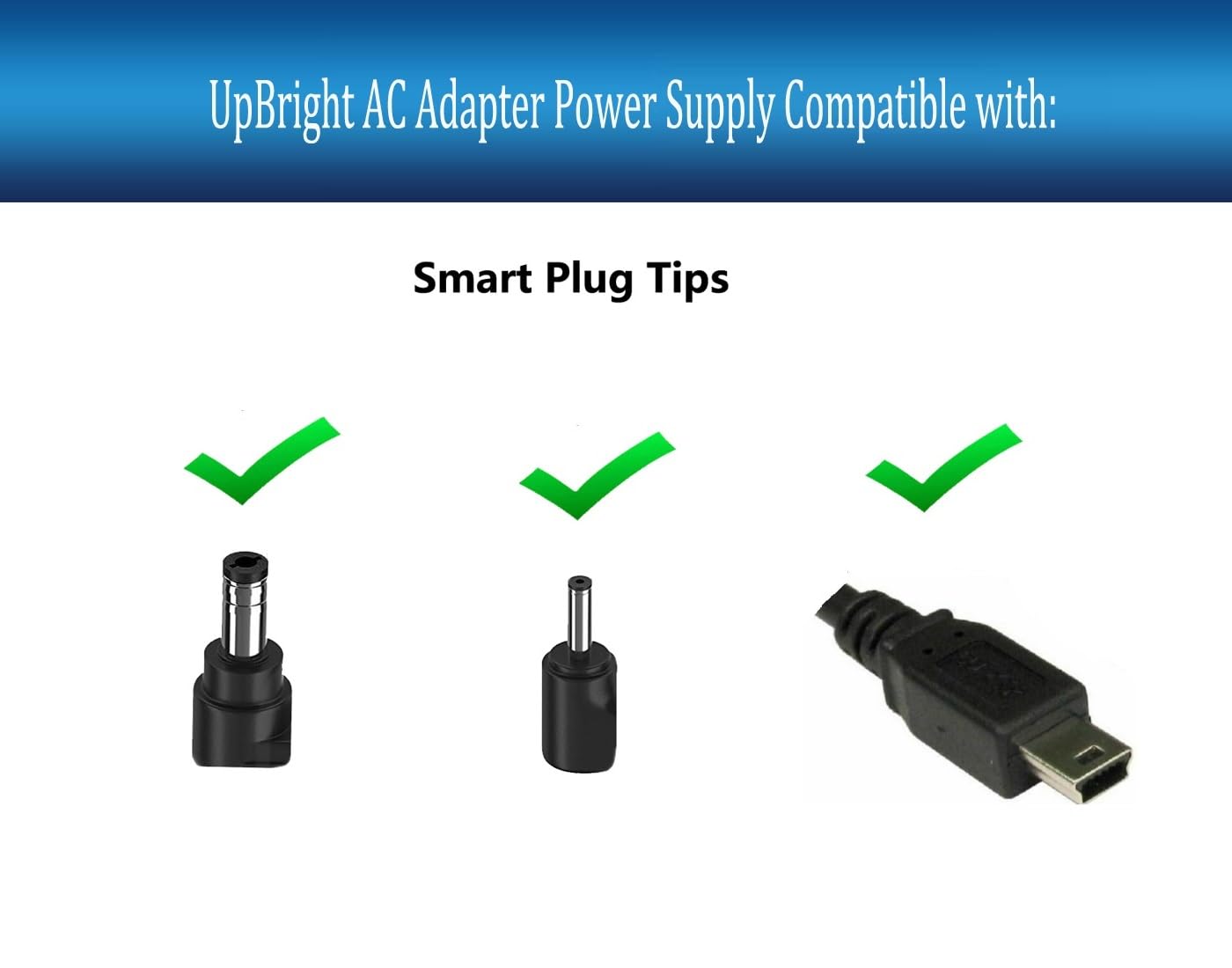 UpBright 5V Smart Plug Tip AC/DC Adapter Compatible with GlobTek GTM41076-0605 GTM410760605 P/N WR9QA1200CCP-N-MED WR9QA1200C3P-N-MED WR9QA1200CCPNMED WR9QA1200C3PNMED 5VDC 1.2A Power Supply Charger