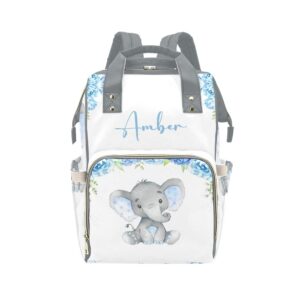 blue watercolor flower elephant diaper bags backpack with name personalized baby bag nursing nappy bag gifts