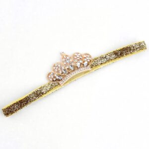 Nishine 2 pieces Baby Girls Crown Headband Princess Tiara Headdress Set Toddler Elastic Head Band (Gold)