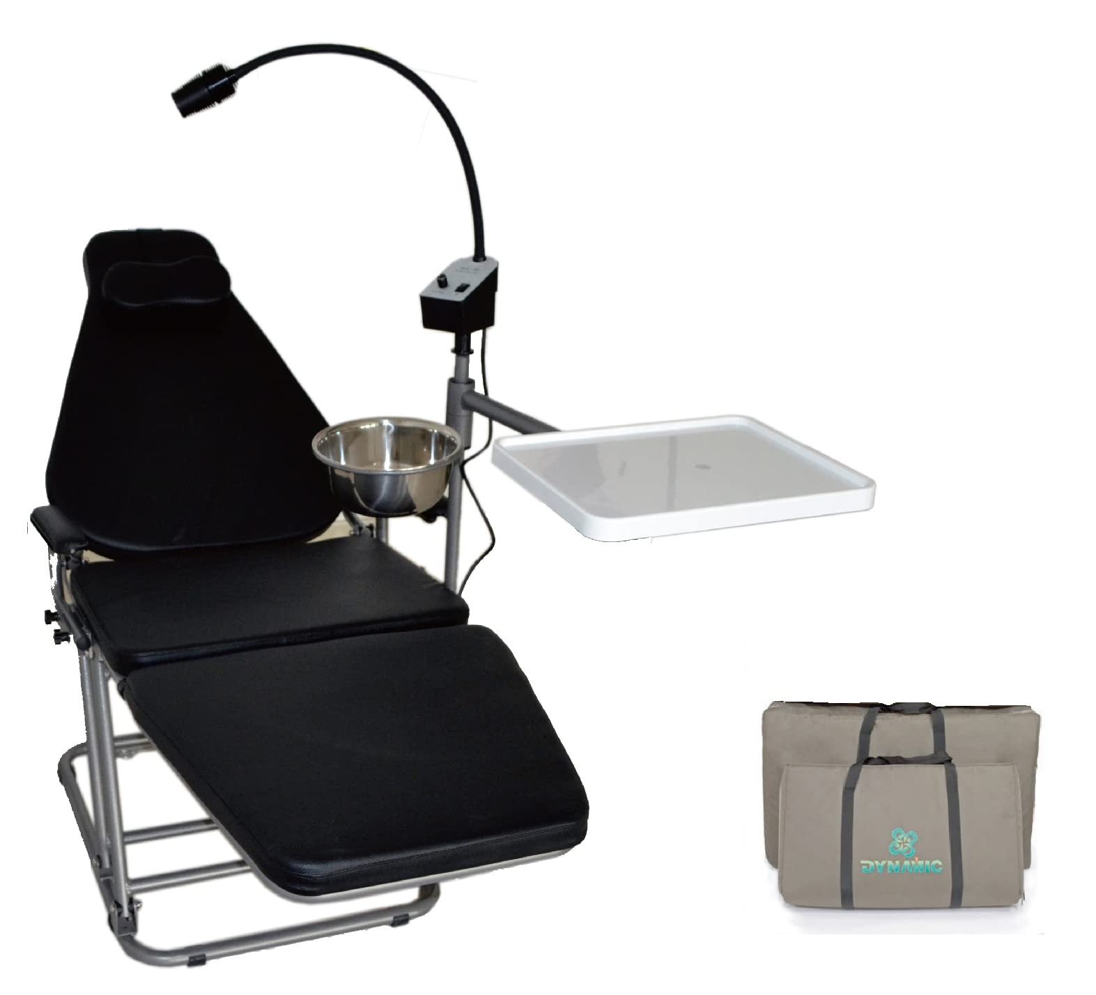 Portable Foldable Chair with LED Exam Light Lamp and Tray + Doctor's Stool Nylon Bag