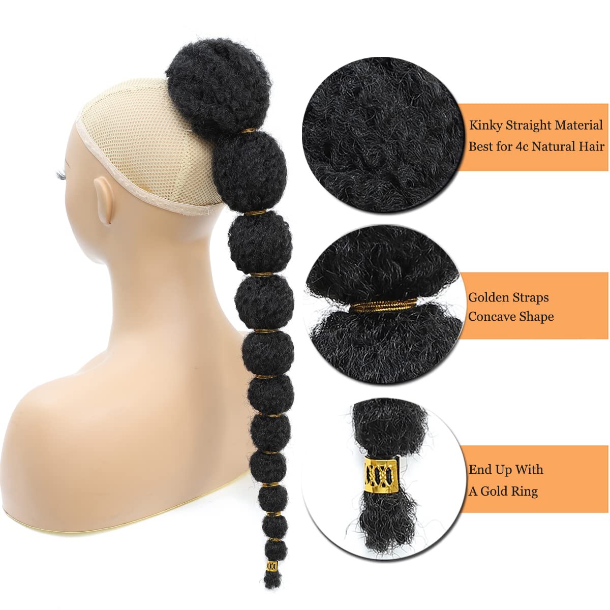 Kinky Afro Bubble Ponytail Extension for Black Women 18 Inch Long Drawstring Ponytail Natural Black Clip on Ponytails for Kids Synthetic Hair Piece Protective Style #1B 90G