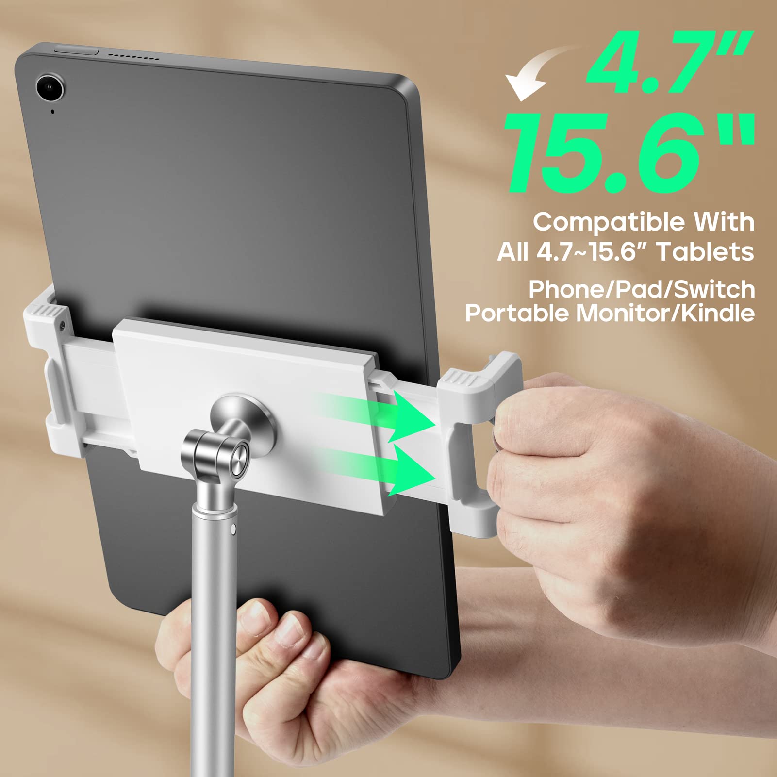 KOGODA Adjustable Tablet Stand Holder for 4.7-15.6 Inch Screens, 360 Rotation, Swivel, Hands-Free, Easy Installation