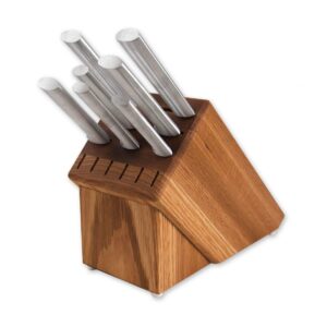 RADA Essential Oak Block Set of 8 Silver Handled Knives With Knife Sharpener