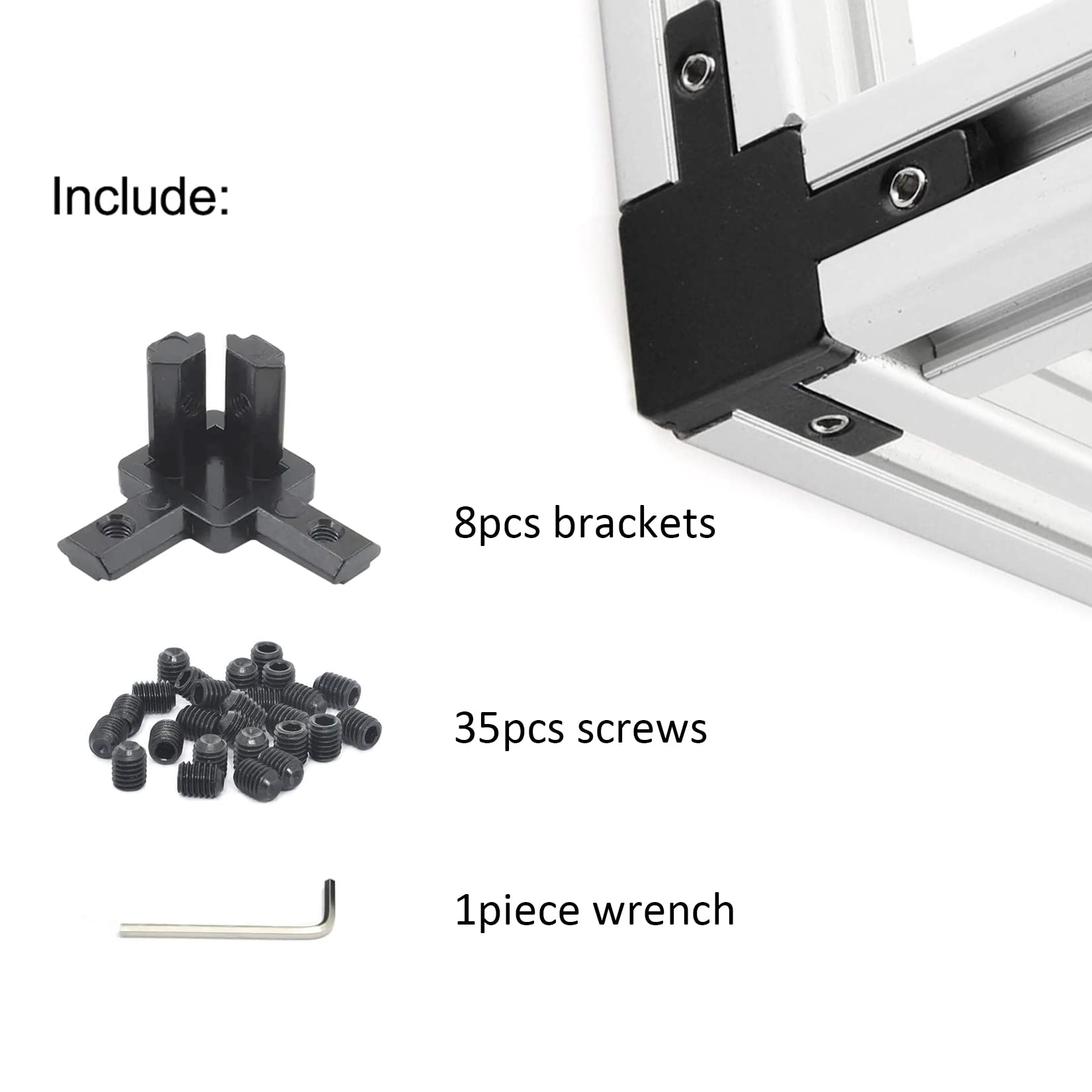 FORRCKY 8PCS 2020 Extrusion Cube Connectors 2020 Aluminum Extrusion 3 Way Corner with 8PCS 2020 Series Extruded Profiles End Bracket and Screws