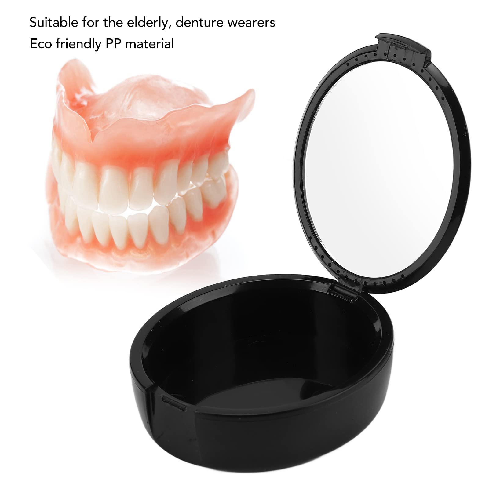 Denture Case, Durable PP Safe Odorless No Leak Denture Bath Box Dental Denture Case Denture Cups Bath Dentures Container for Traveling Denture Cup Denture Bath Case for Denture The Elderly(Black)