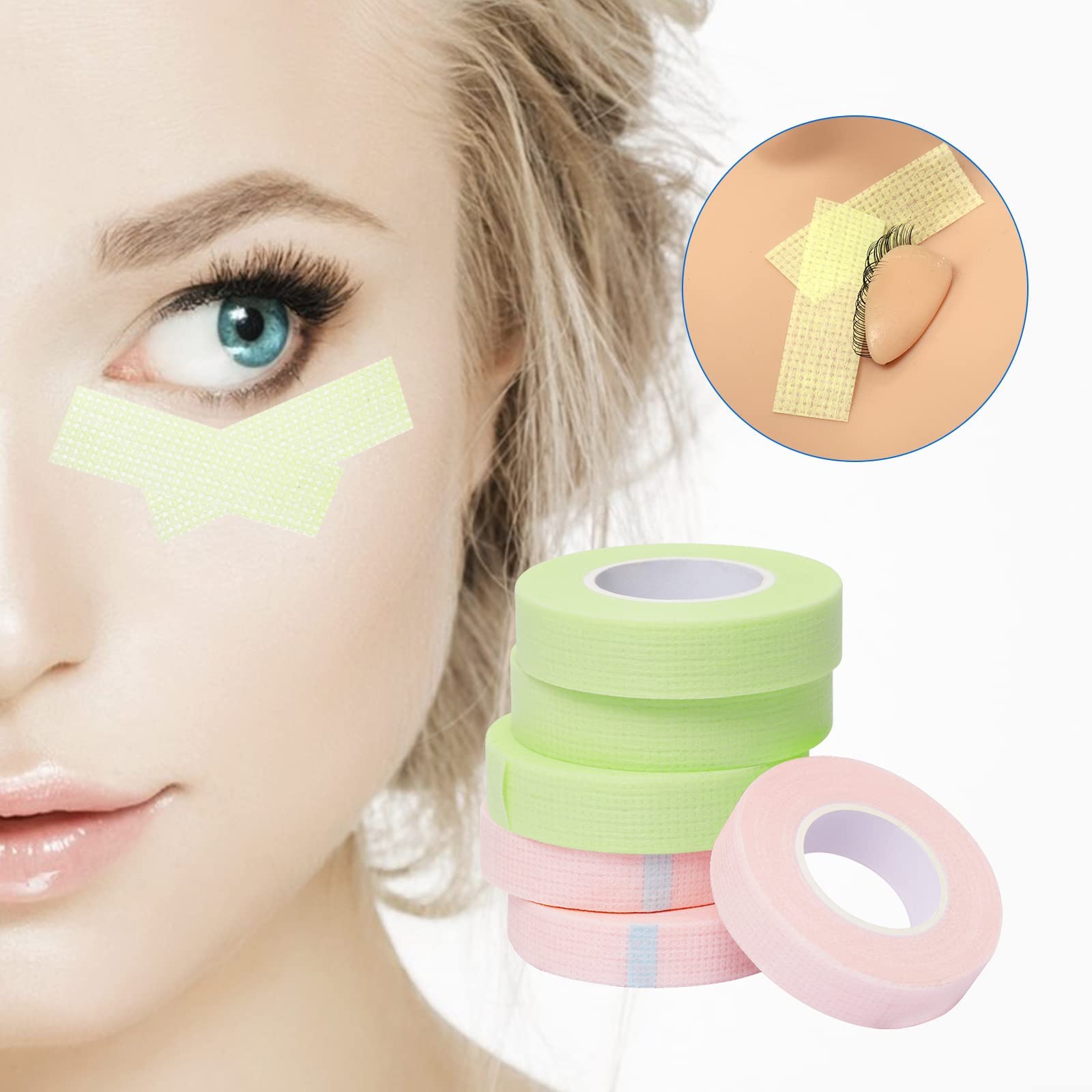 GEMERRY 6 Rolls Lash Tape Pink Green Adhesive Fabric Lash Tape for Eyelash Extensions Breathable Micropore Fabric Lash Extension Tape for Individual Eyelash Extensios Tools (3pcs Pink + 3pcs Green)