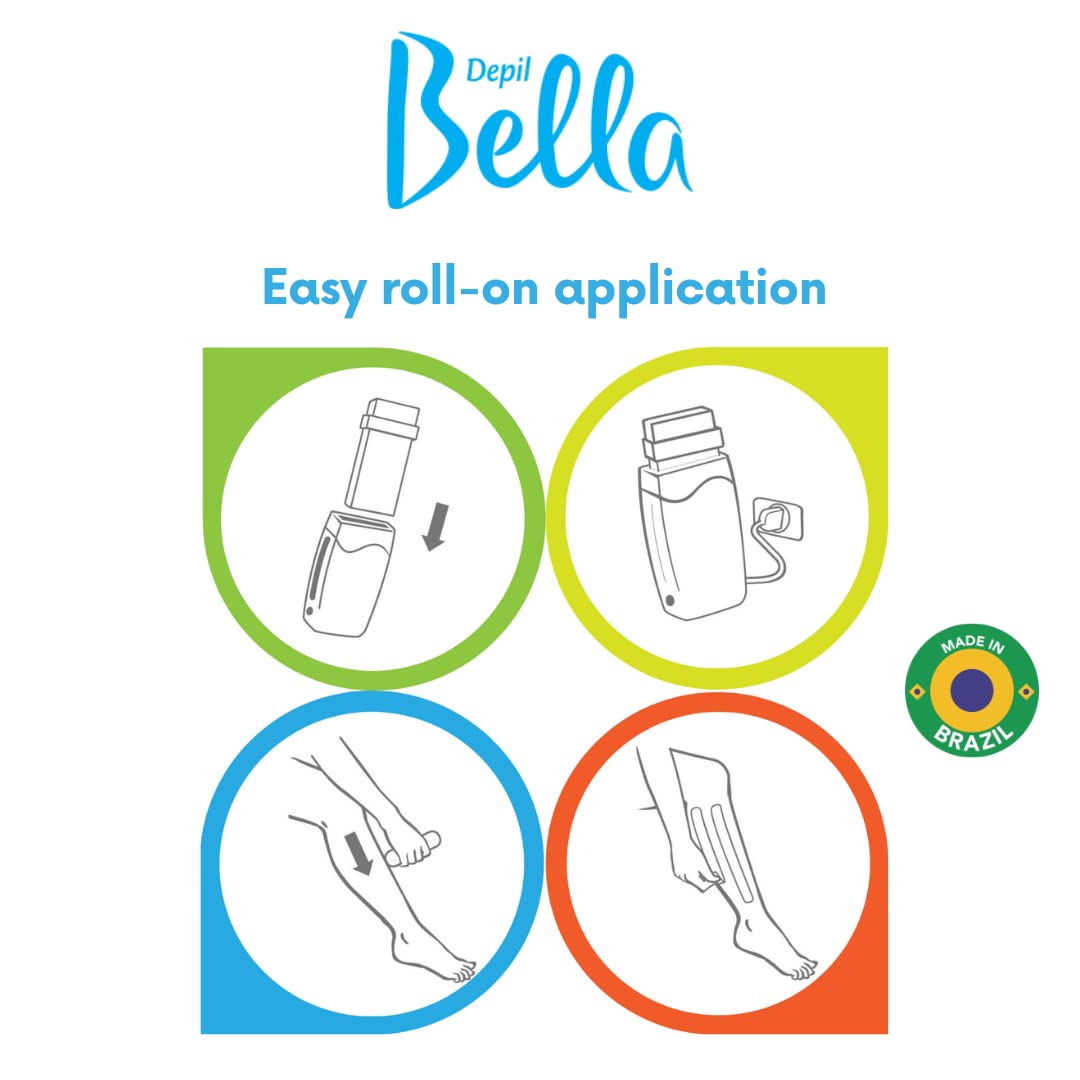 Depil Bella Bundle Kit Waxing Roller, 1 Roll on Honey and propolis + 3 Roll on Black Depilatory Wax Hair removal for Women and men, Sensitive hair, At Home and professional Waxing, Brazilian Bikini, L