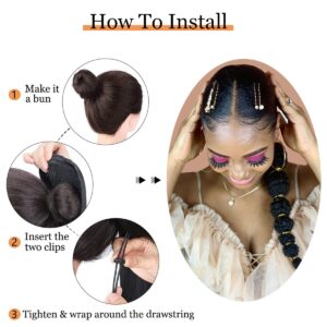 Kinky Afro Bubble Ponytail Extension for Black Women 18 Inch Long Drawstring Ponytail Natural Black Clip on Ponytails for Kids Synthetic Hair Piece Protective Style #1B 90G