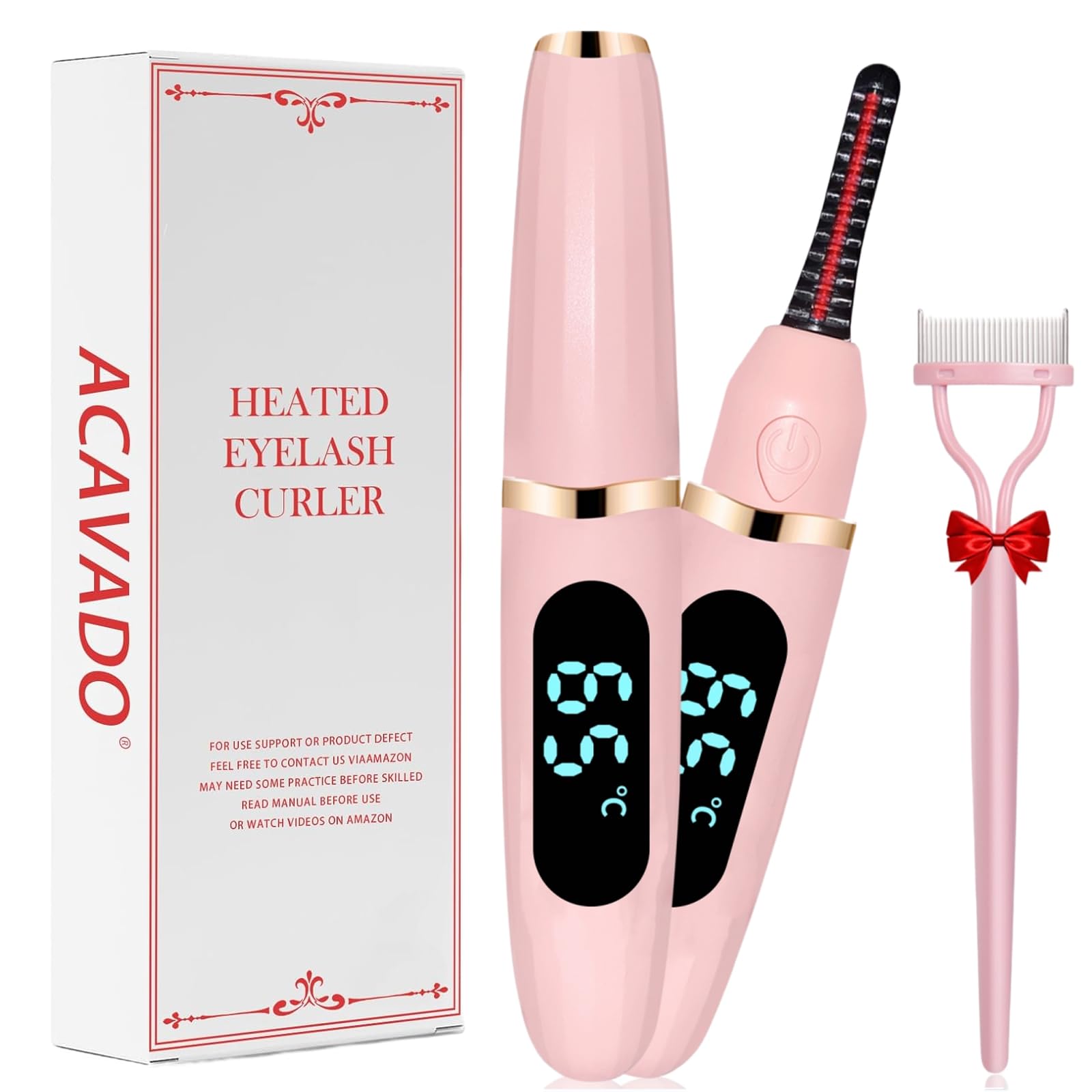 Heated Eyelash Curler, Heated Lash Curler Electric Eyelash Curler with Comb 3 Temp Settings for Makeup Tools for Achieving A Natural Curl and Long Lasting Eyelashes, Designed for Women, Pink，A