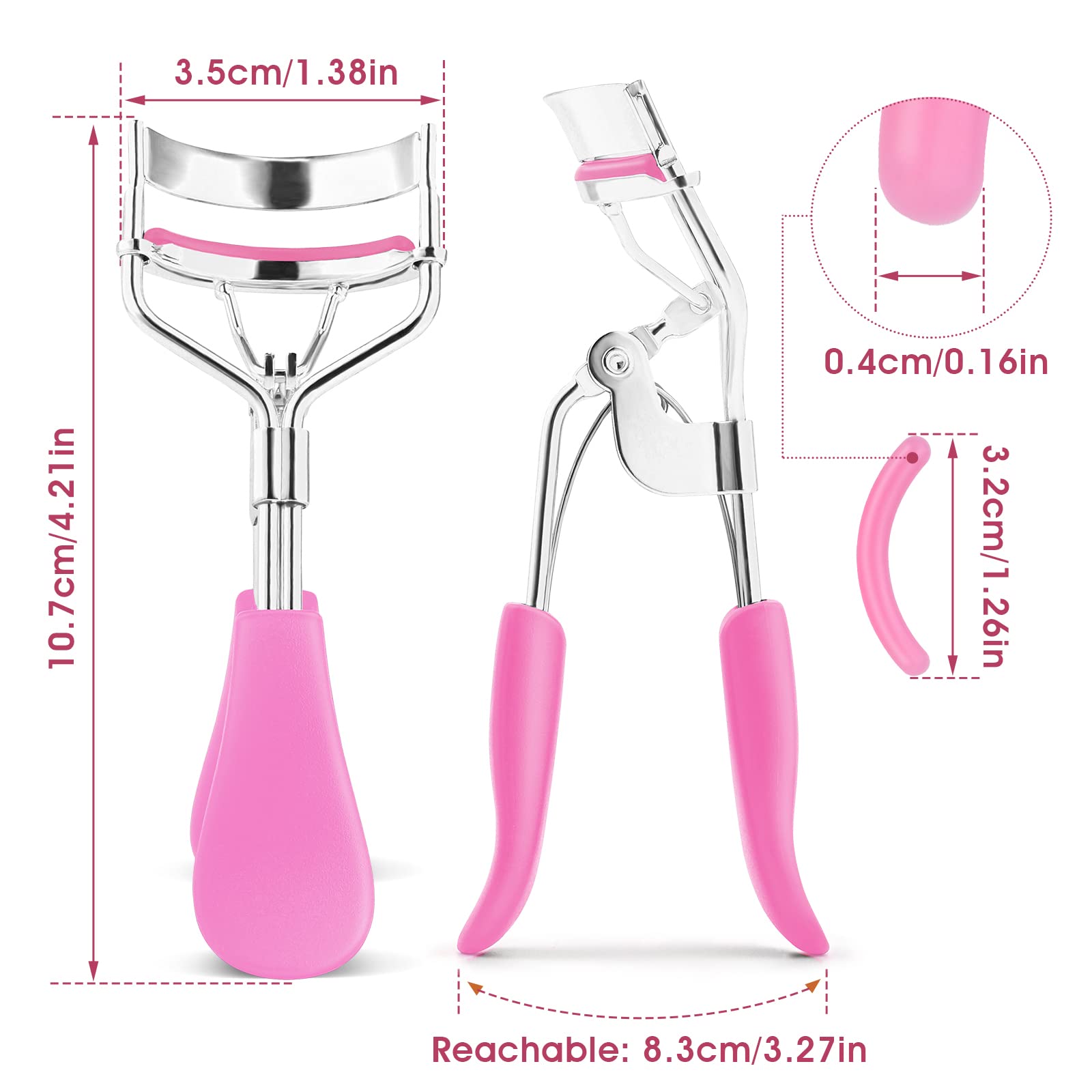 Sibba Lash Curler, No Pinching or Pulling, Long Lasting EyeLash Curler Fit All Eye Shapes, Professional Makeup Tool for Eyelashes with 10 Pieces Silicone Refill Pads (Pink)