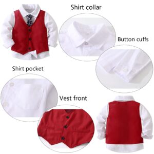 Kimocat Boys' 4-Piece Formal Suit Set Dress Shirt Vest Pants and Tie Wedding Birthday Party Suit (as1, age, 5_years, Red)