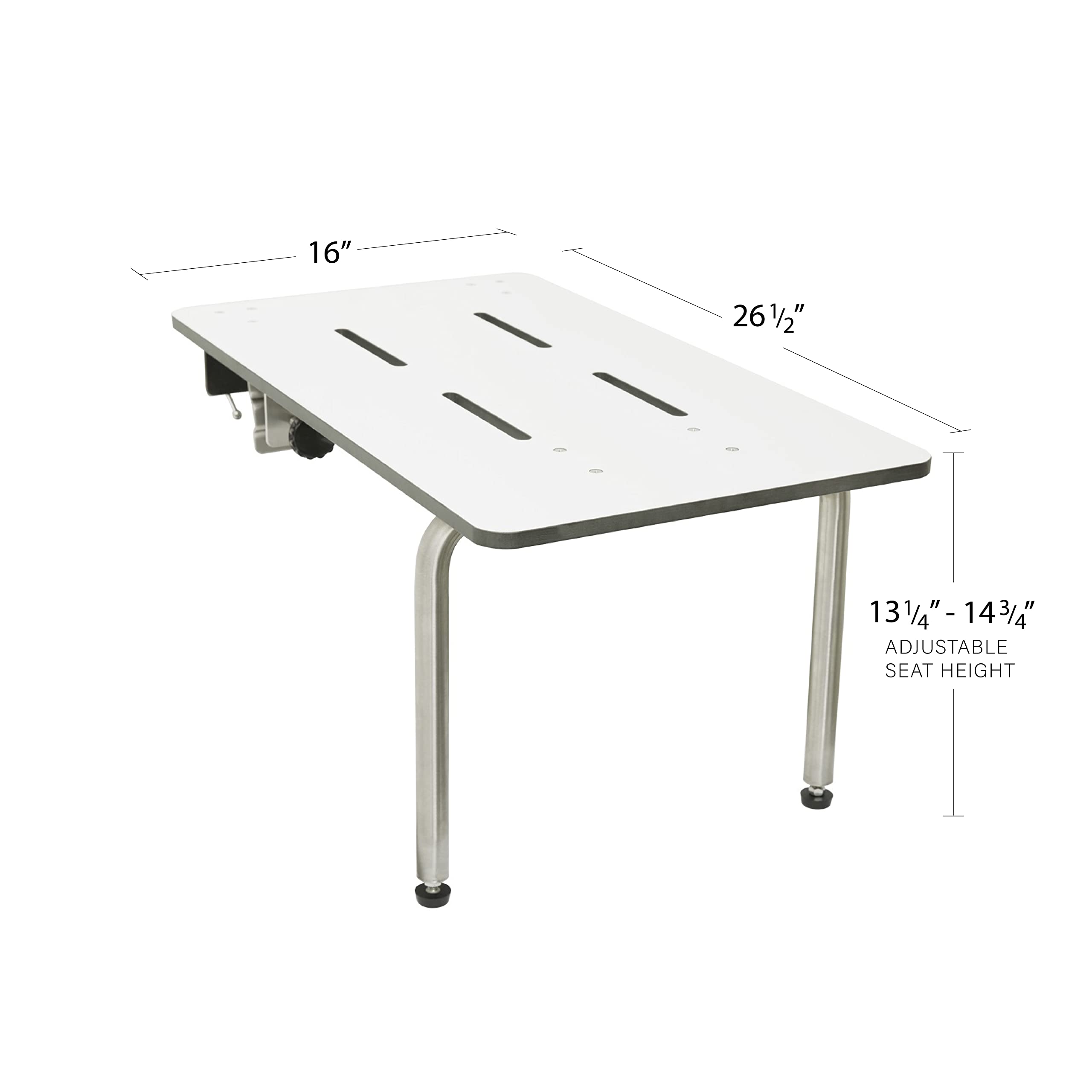 Redondo 26.5-inch x 16-inch White Phenolic Portable Tub Seat for Adults with Adjustable Legs and Dual Clamps