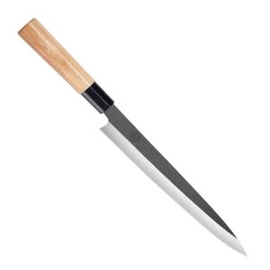 MITSUMOTO SAKARI 10-inch Japanese Sashimi Knife, Professional Hand Forged Japanese Sushi Knife, Tungsten Alloy Kitchen Chef Knife (Fraxinus Mandshurica Handle)