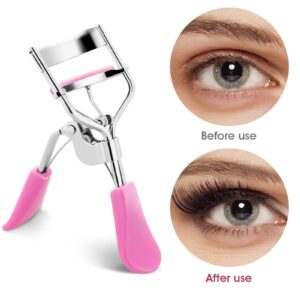 Sibba Lash Curler, No Pinching or Pulling, Long Lasting EyeLash Curler Fit All Eye Shapes, Professional Makeup Tool for Eyelashes with 10 Pieces Silicone Refill Pads (Pink)