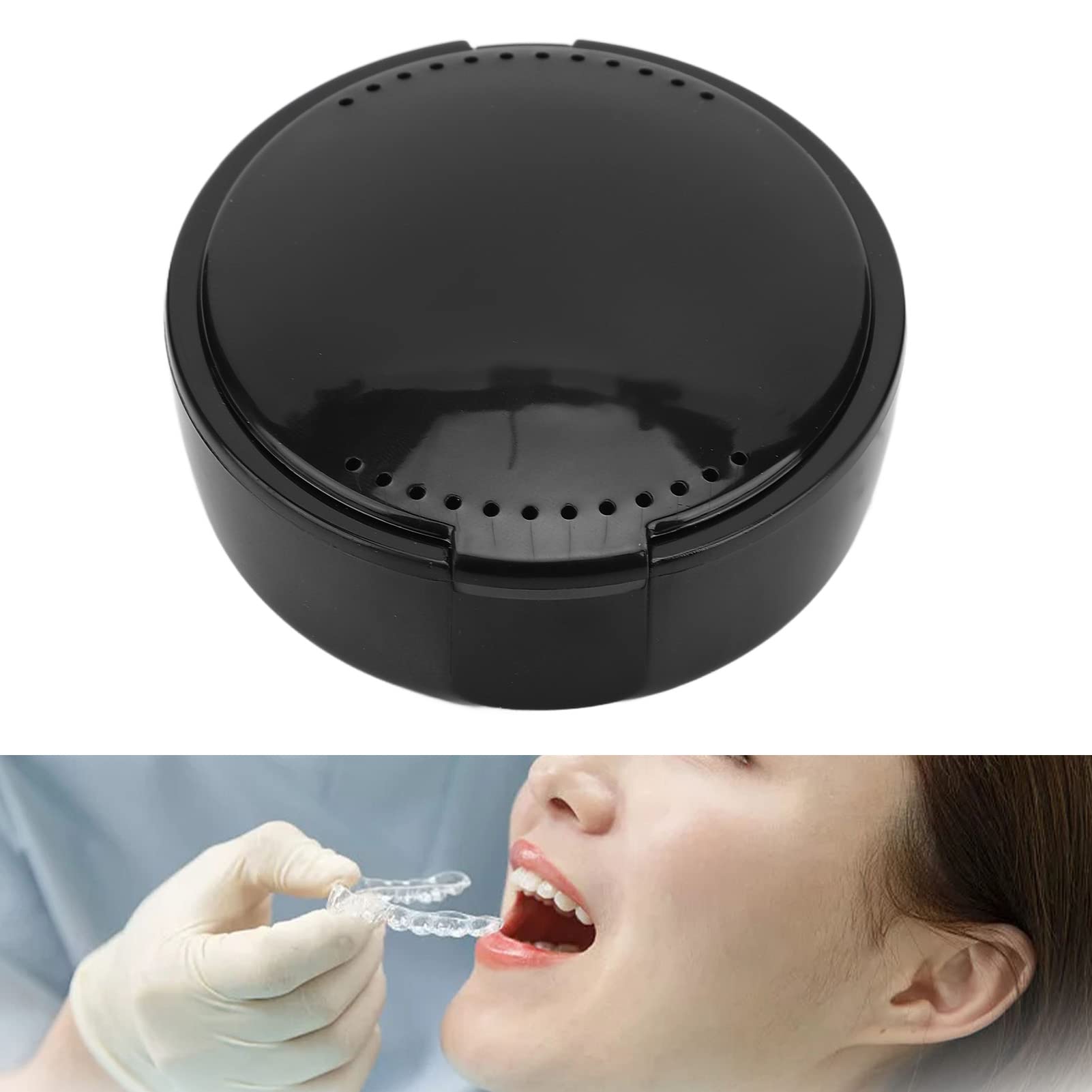 Denture Case, Durable PP Safe Odorless No Leak Denture Bath Box Dental Denture Case Denture Cups Bath Dentures Container for Traveling Denture Cup Denture Bath Case for Denture The Elderly(Black)