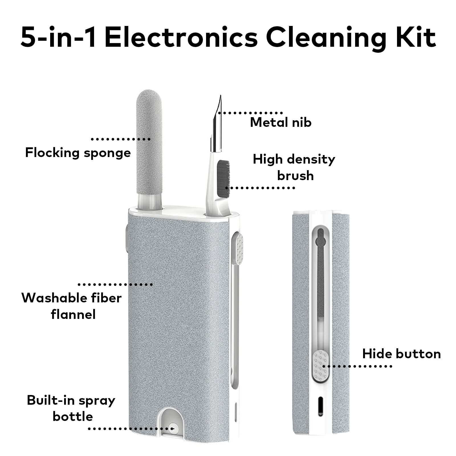 5-in-1 Electronic Cleaner kit- Portable Cleaning kit for Airpods/Earbuds/Phone/Camera/Watch/Laptop,with Cleaning Pen and Spray Bottle,Multifunctional Cleaning Tool