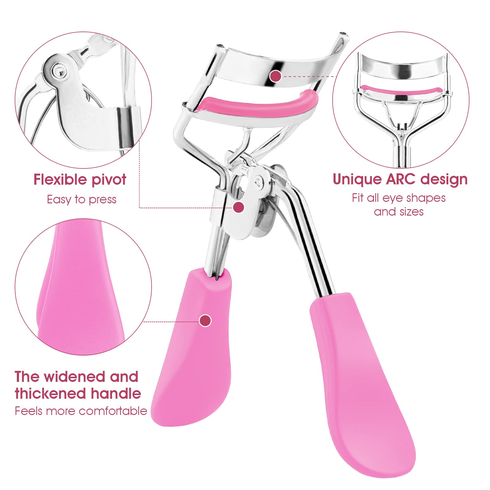 Sibba Lash Curler, No Pinching or Pulling, Long Lasting EyeLash Curler Fit All Eye Shapes, Professional Makeup Tool for Eyelashes with 10 Pieces Silicone Refill Pads (Pink)