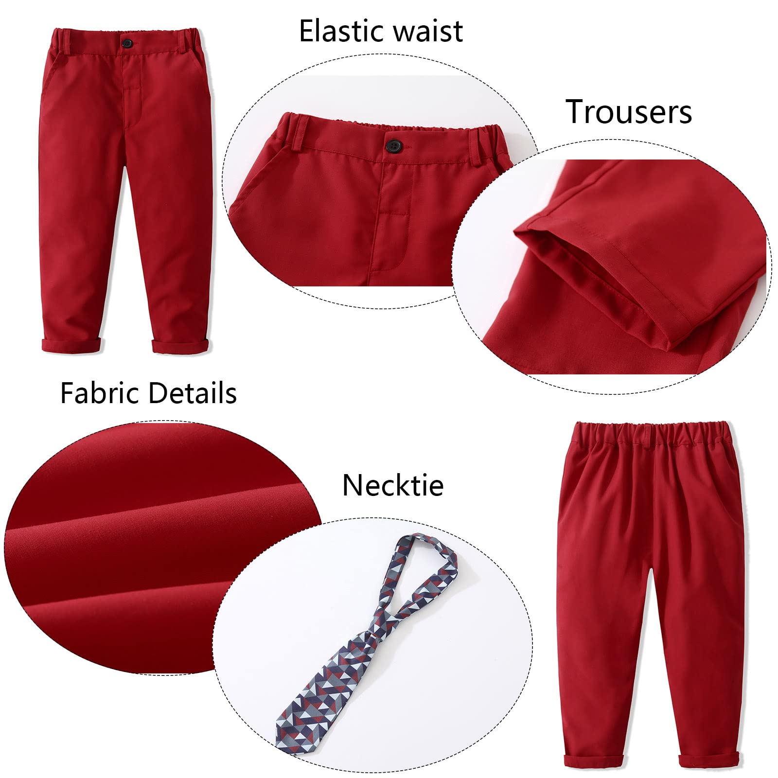 Kimocat Boys' 4-Piece Formal Suit Set Dress Shirt Vest Pants and Tie Wedding Birthday Party Suit (as1, age, 5_years, Red)