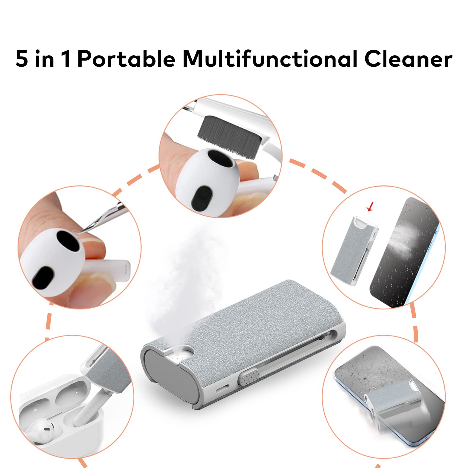 5-in-1 Electronic Cleaner kit- Portable Cleaning kit for Airpods/Earbuds/Phone/Camera/Watch/Laptop,with Cleaning Pen and Spray Bottle,Multifunctional Cleaning Tool