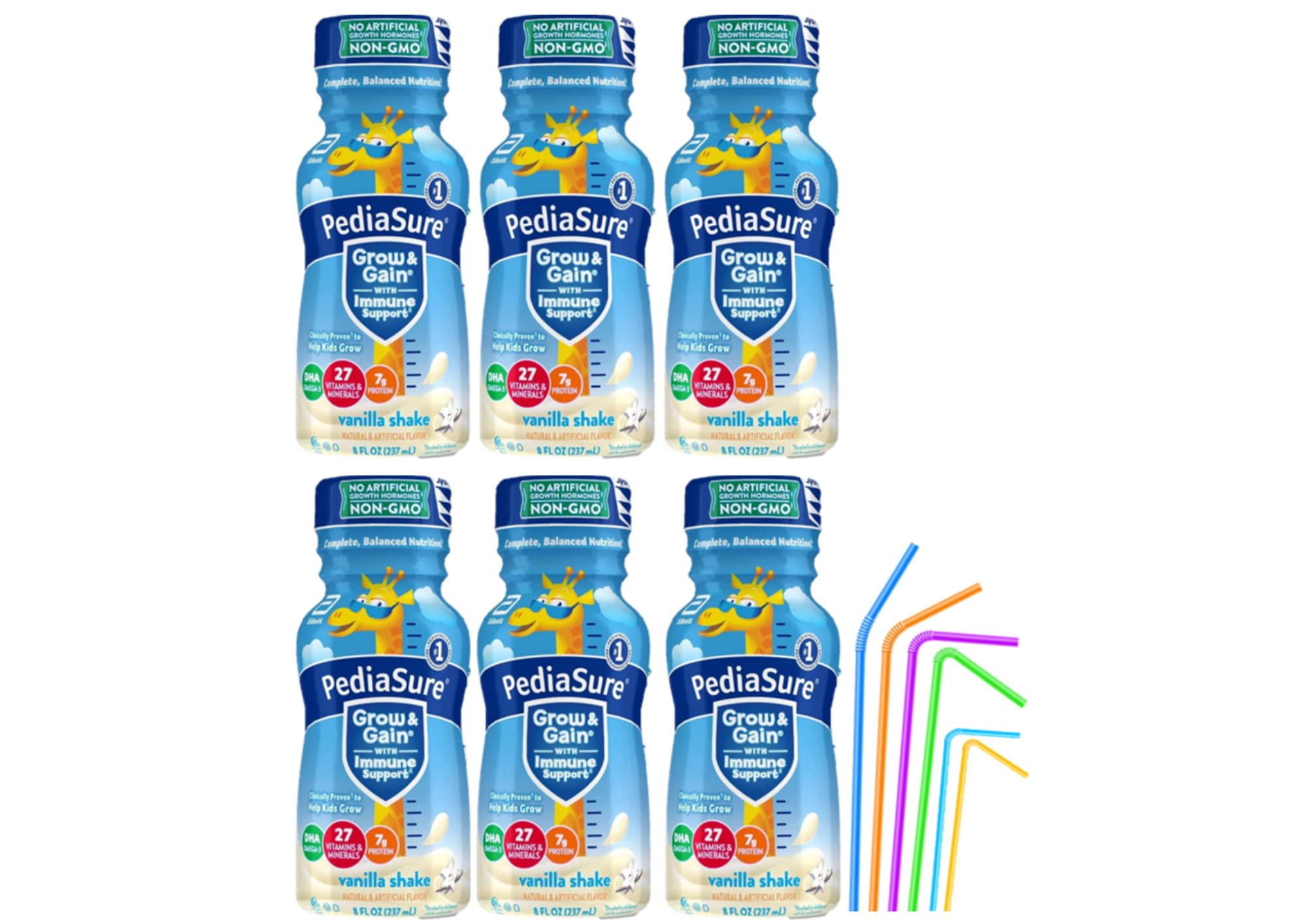 PediaSure Immune Support Kids Protein Shake Grow & Gain Vanilla and Chocolate Flavors, 8 Fl Oz 6 Pack (Vanilla)