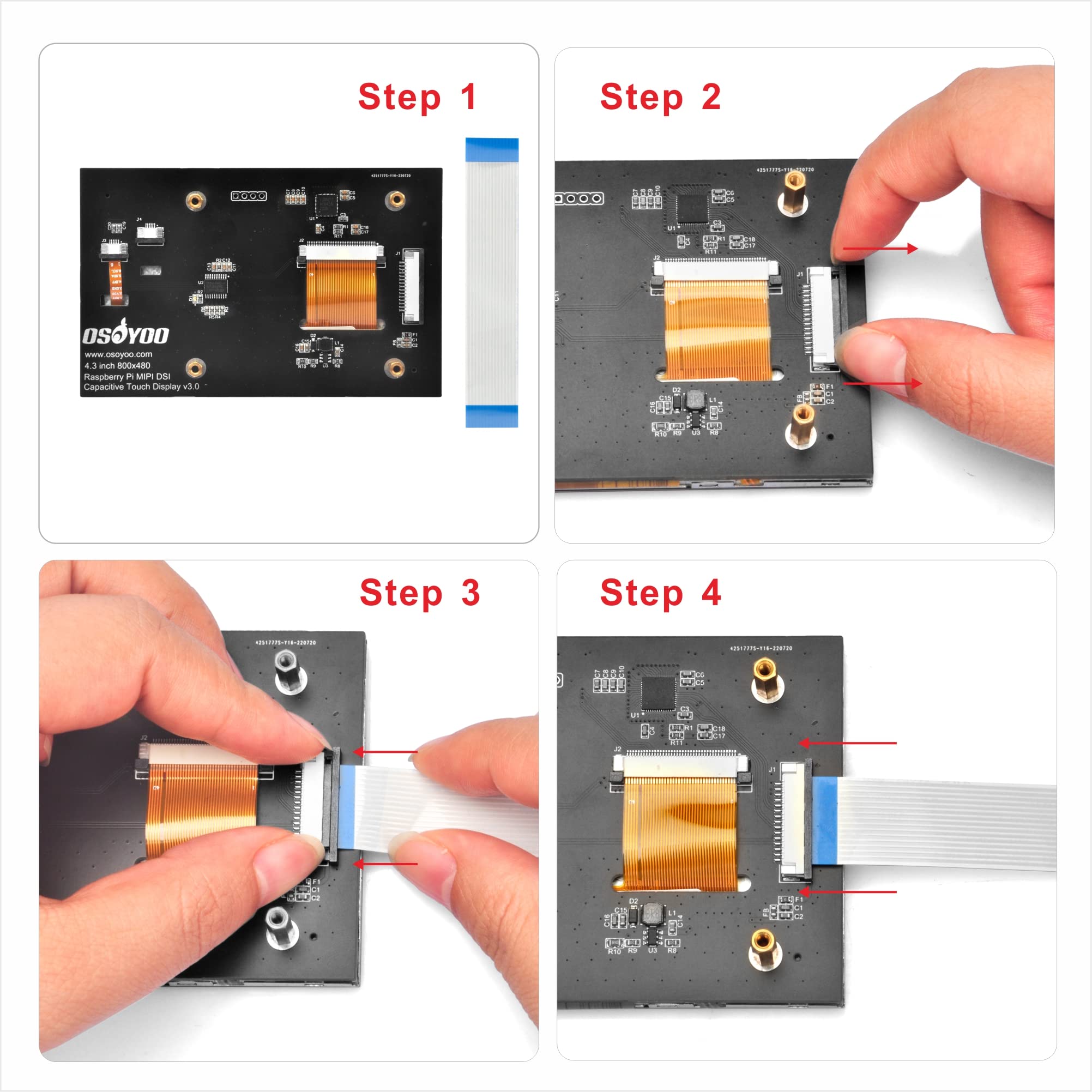 OSOYOO 4.3 inch IPS LCD Capacitive Touc Screen Display 800×480 DSI Interface for Raspberry Pi 4 3 2 Model B B+ A+