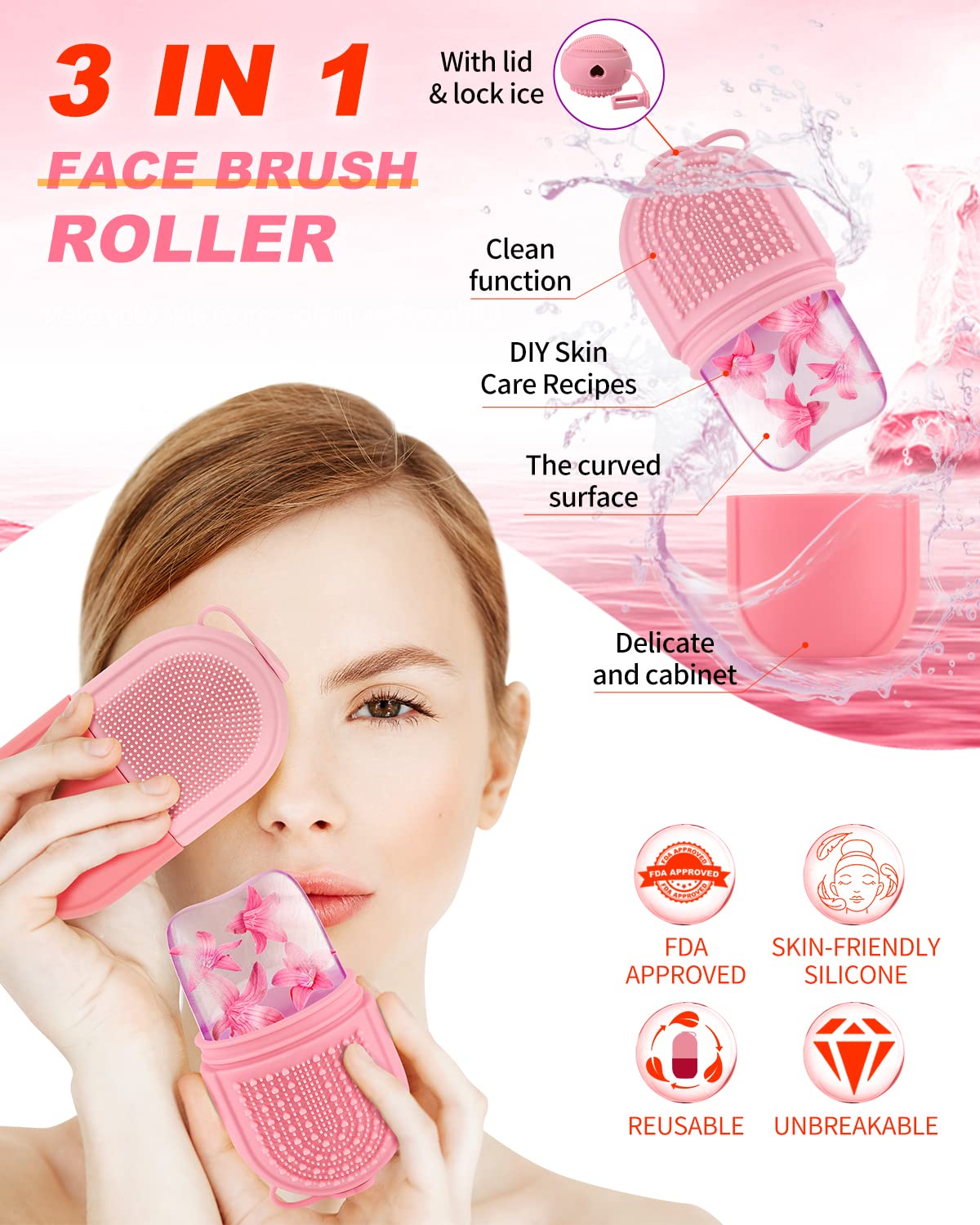 MYSEXY Ice Roller for Face & Eye, Beauty Facial Ice Rollers Ice Holder Mold Face Puffiness Relief Massage Skin Care Tools for Brighten Lubricate Shrink Pores Remove Fine Lines (Pink)