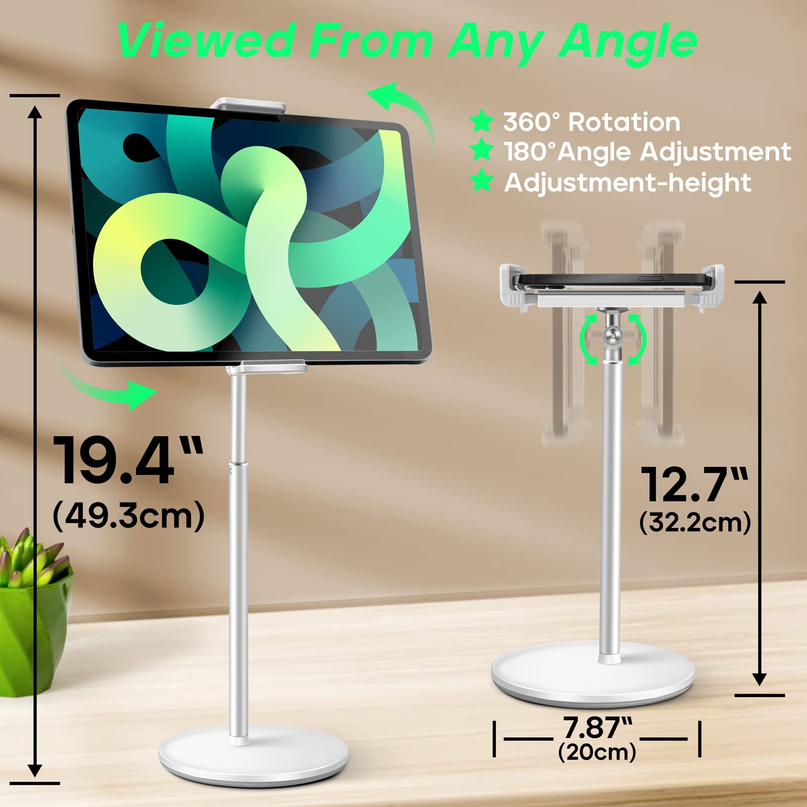 KOGODA Adjustable Tablet Stand Holder for 4.7-15.6 Inch Screens, 360 Rotation, Swivel, Hands-Free, Easy Installation