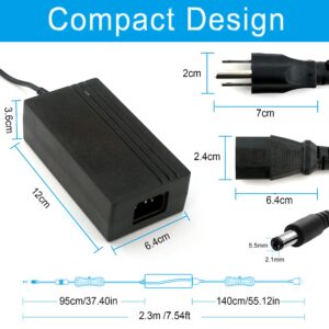 12V 5A AC Power Supply Adapter, AC 100-240V to DC 12V 5A Transformers, US Plug Power Converter LED Driver with 7.5FT Power Cord for 12V LED Light, 3D Printer, CCTV Camera and Household Electronic