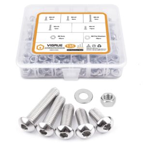 M8-1.25 x 16/20/25/30/40mm Button Head Socket Cap Screws VIGRUE 135PCS M8 Allen Hex Drive Screws Nuts Washers Assortment Kit 18-8 Stainless Steel 304, Bright Finish, Fully Threaded