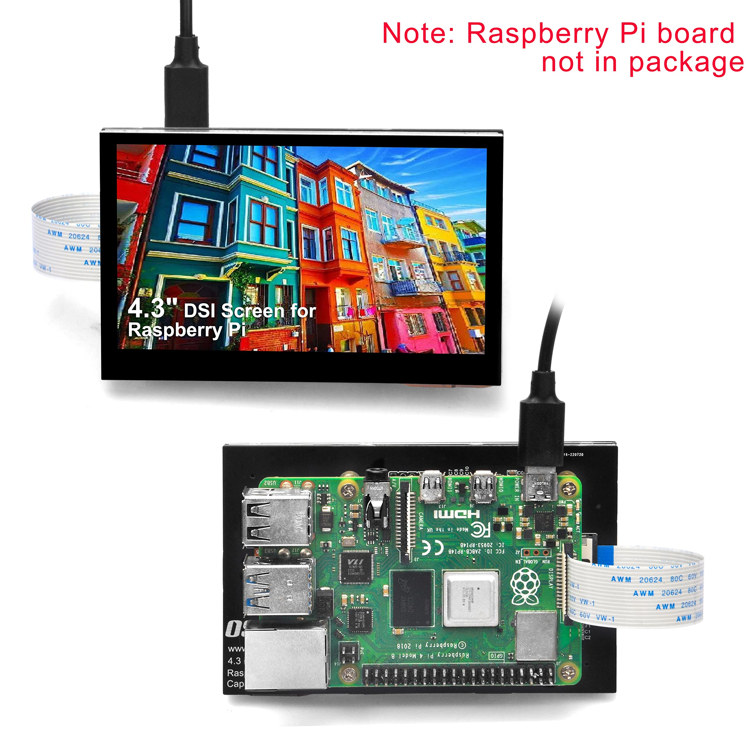 OSOYOO 4.3 inch IPS LCD Capacitive Touc Screen Display 800×480 DSI Interface for Raspberry Pi 4 3 2 Model B B+ A+