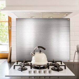 24 by 30 Inch Reversible Stainless Steel Backsplash Metal Backsplash Kitchen Backsplash Behind Stove Metal Sheet Panels with 4 Pre Drilled Holes and Screws for Wall Protector (1 Set)