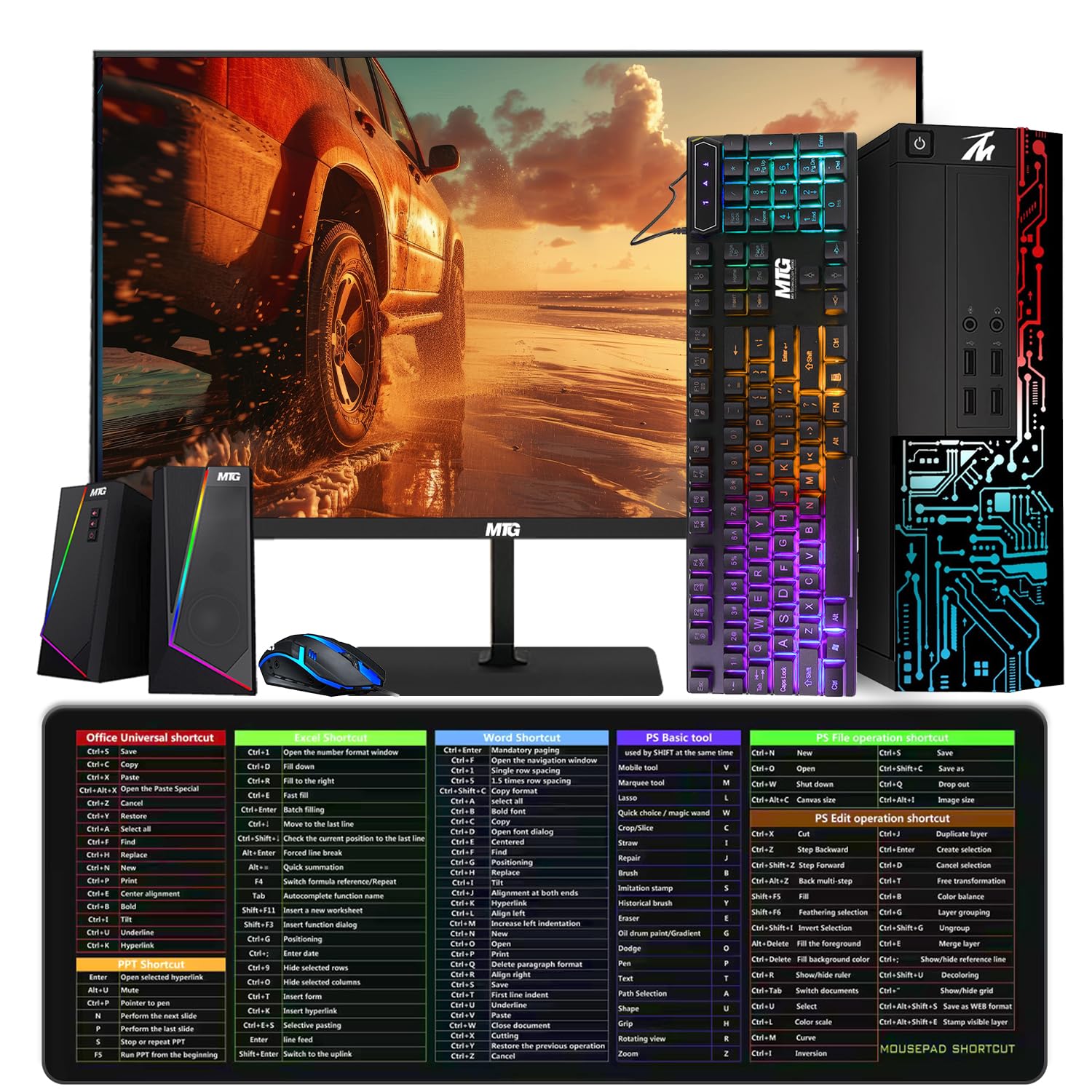 TechMagnet Computer Desktop PC, Core i5, Siwa 8, 16GB RAM, 128GB SSD Boot + 2TB HDD, 22 Inch Monitor, RGB Keyboard Mouse, XL Cheatsheet Desk Pad, RGB Speaker with Webcam, WiFi, Win 11 Home (Renewed)