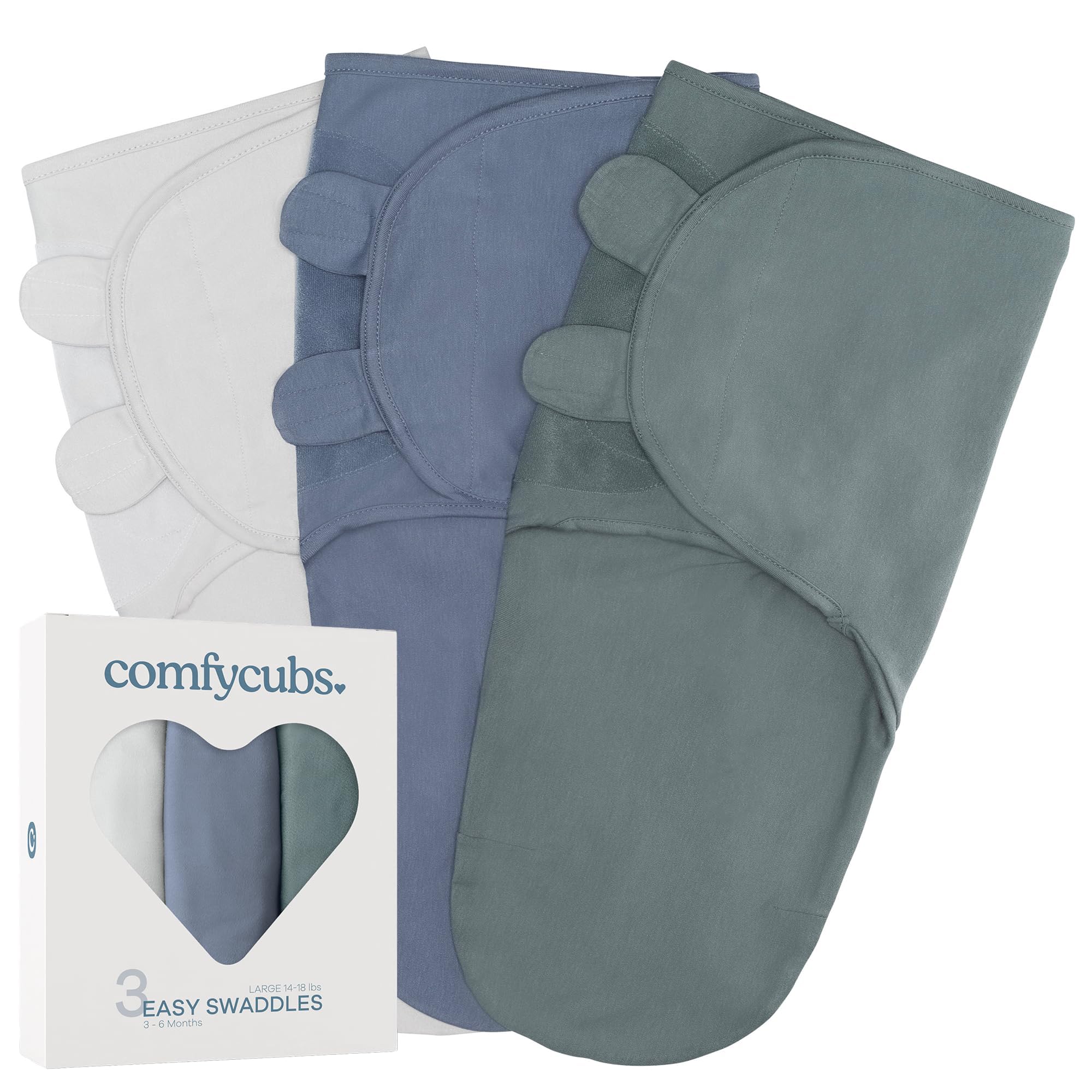 Comfy Cubs Swaddle Blanket Baby Girl Boy Easy Adjustable 3 Pack Infant Sleep Sack Wrap Newborn Babies (Large 3-6 Months, Stone, Nomadic Blue, Azul)