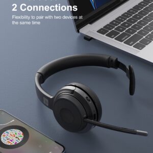 TZS Trucker Bluetooth Headset, Wireless Headset with ENC Noise Cancelling & Mute Button Microphone, V5.0 Handfree Bluetooth Headphone for Driving/Business/Office Compatible with iPhone and Android