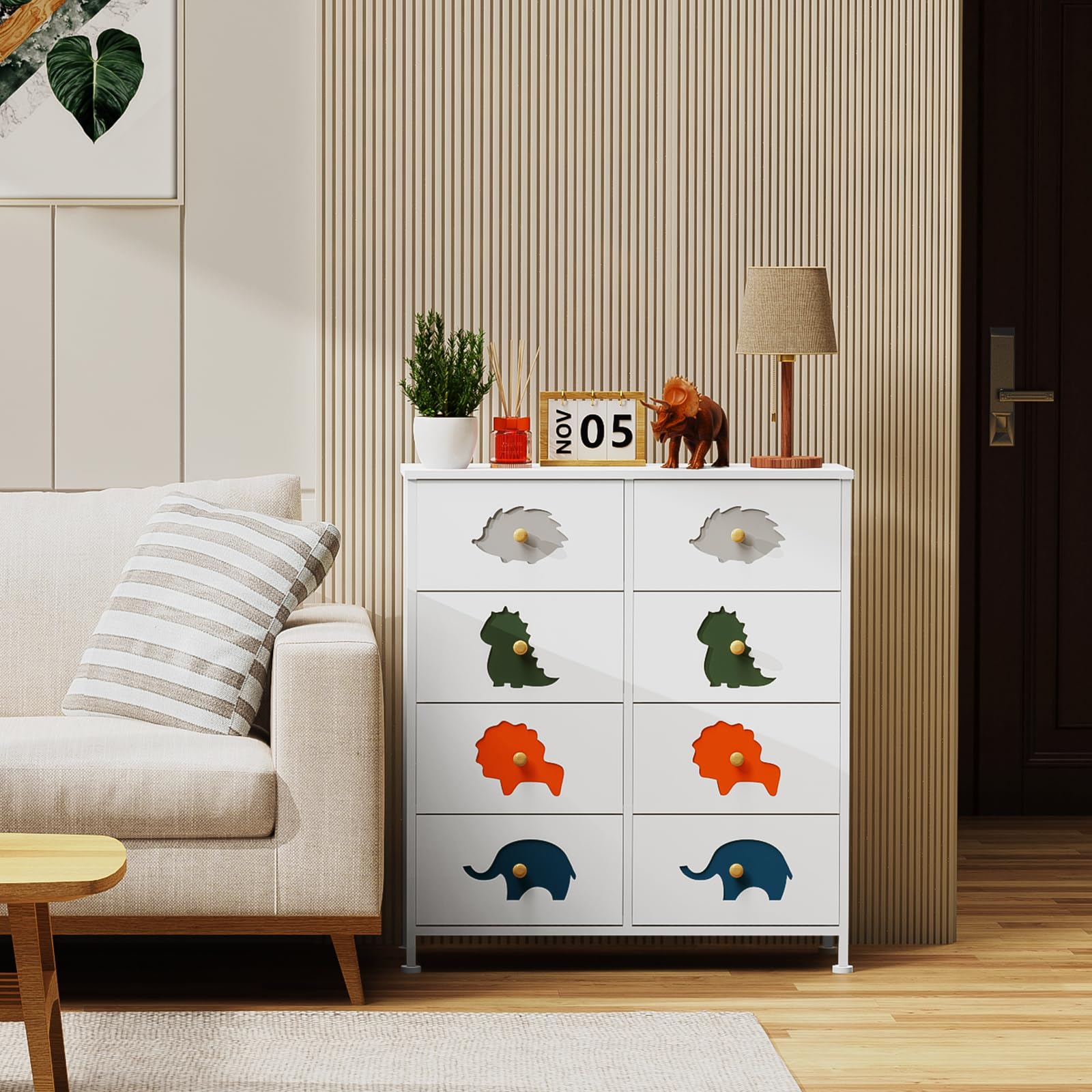 FRAPOW Kids Dresser for Bedroom, Baby Dresser with 8 Fabric Drawers Tall Storage Organizer for Toddler Child with Wood Top Metal Frame for Living Room, Nursery, Closet, Apartment