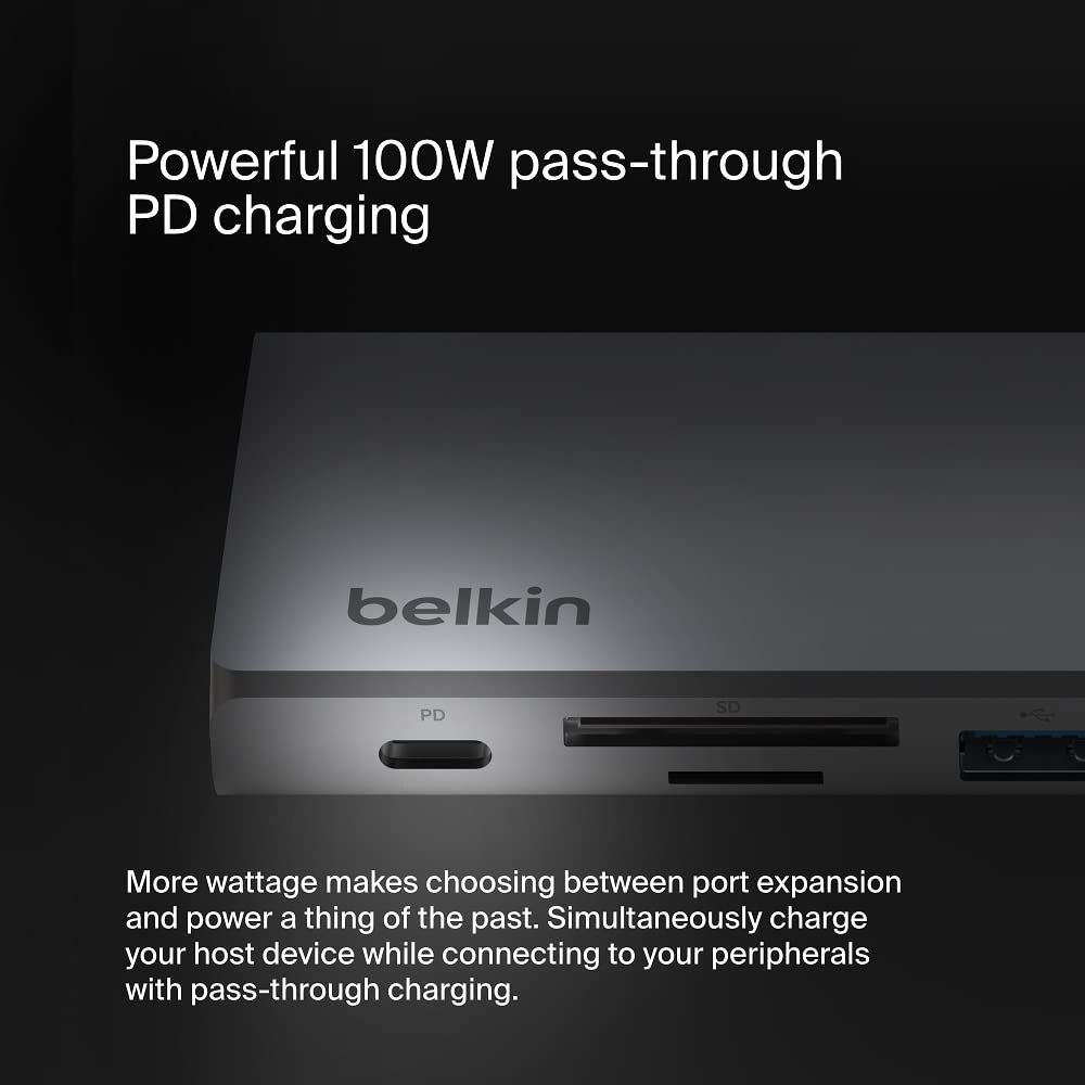 Belkin 7-in-1 USB-C Hub, Multiport Adapter Dongle with 4K 60Hz HDMI, 100W Power Delivery, 2.5Gb, 2 USB A Ports, SD and MicroSD Slot for MacBook Pro 14 and 16, iPad Pro 12.9 & 11, XPS, Surface and More