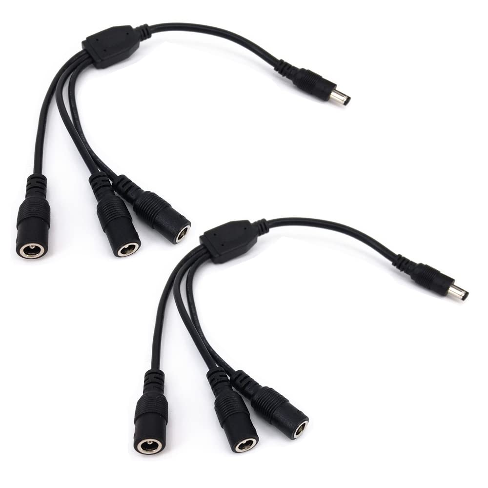 HUALAND 2 Pack Black 1 Male to 3 Female 5.5x2.1 Splitter CCTV DC Power Supply Splitter Cable,DC Y Splitter Cable