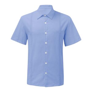 maiyifu-gj men's short sleeve cotton linen shirts lightweight summer button down shirt plain tropical holiday beach t shirt (light blue,x-large)