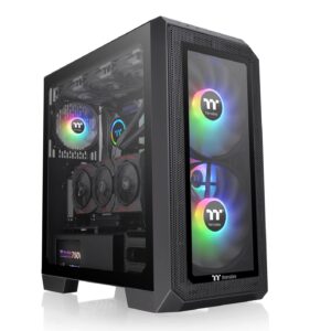 Thermaltake View 300 MX TG ARGB Motherboard Sync E-ATX Mid Tower Computer Case with 2x200mm Front & 1x120mm Rear ARGB Fan, Interchangeable Tempered Glass & Mesh Front Panel, CA-1P6-00M1WN-00, Black