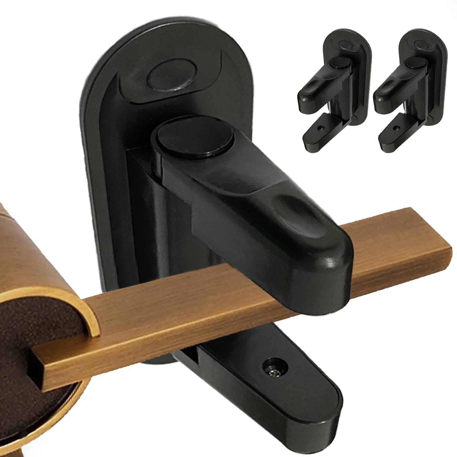 Eiarrnp Door Lever Lock Child Proof - 2 Pack Black Door Locks for Kids Safety - Childproof Door Handles Lock with Adhesive