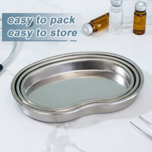 3Pcs Stainless Steel Kidney Tray, Graduated Metal Emesis Basin, Reusable Kidney Bean Shaped Bowl Dish, Dental Lab Instrument Surgical Tray for Medic Waster (Small, Medium, Large)