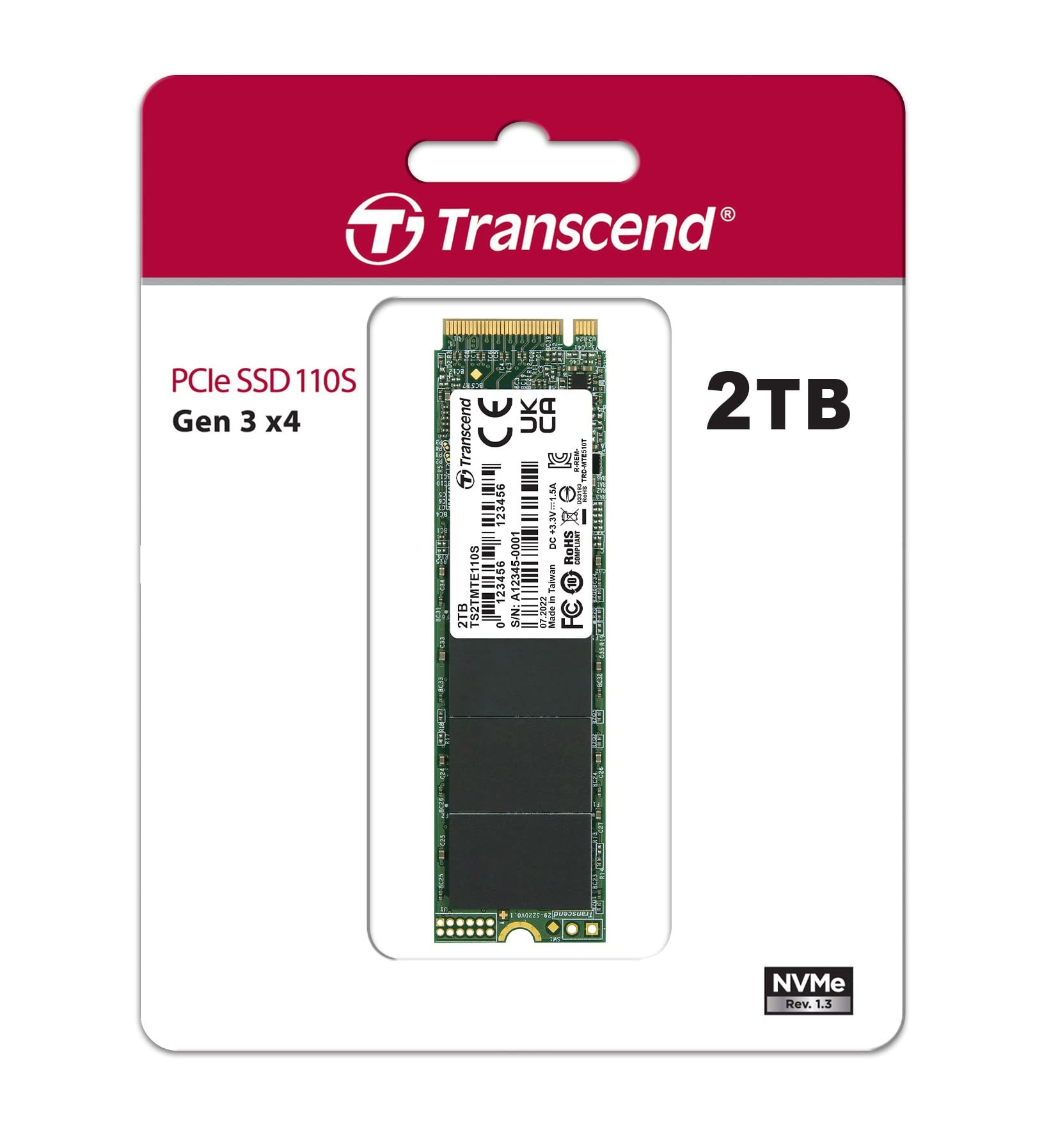 Transcend PCIe M.2 SSD (2280) 2TB NVMe PCIe Gen3 x4 3D TLC TS2TMTE110S