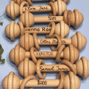 Baby Salute Personalized Custom Rattle Natural Beechwood Baby Rattle Name Engraved Educational Baby Boy or Girl Newborn Gift Baby Shower Keepsake