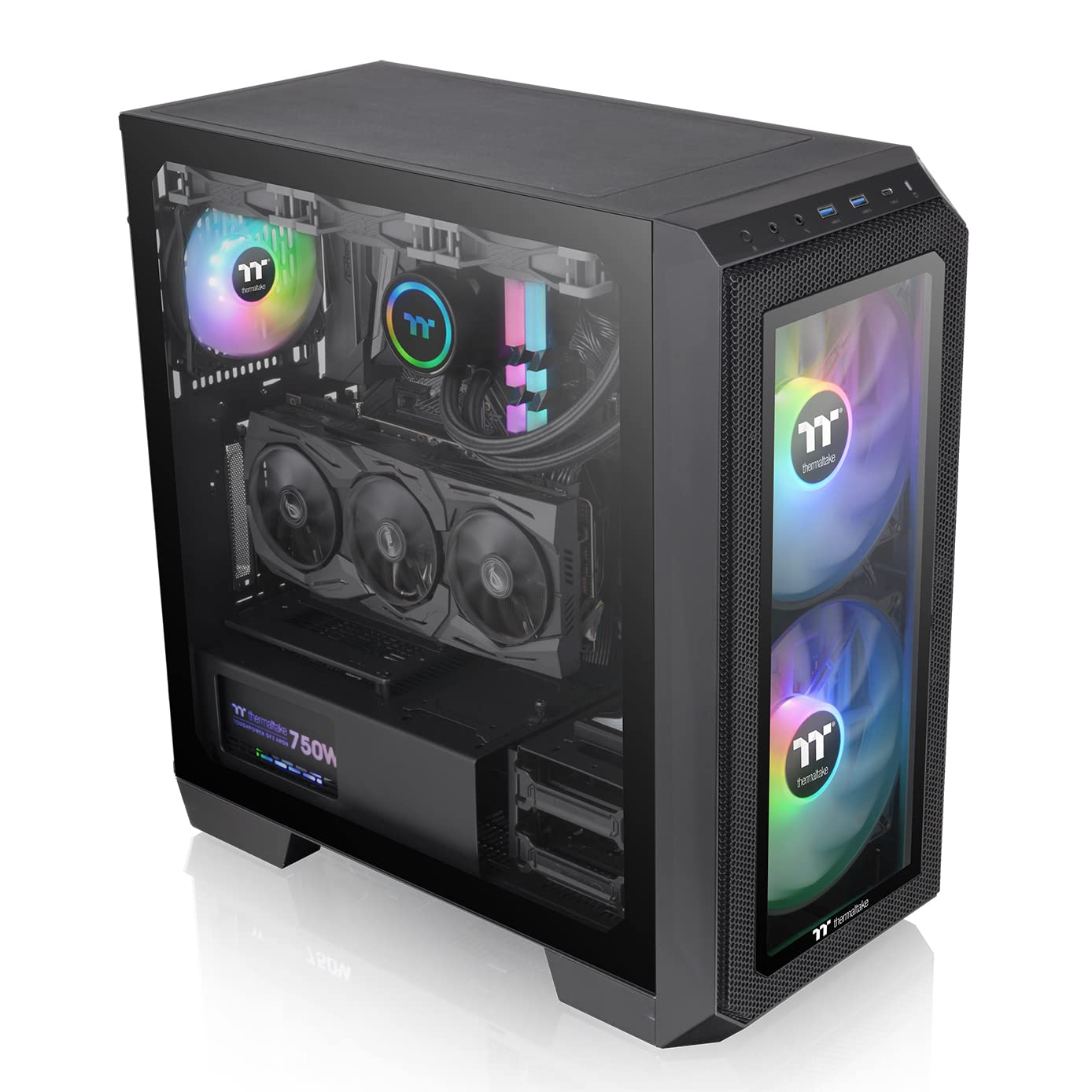 Thermaltake View 300 MX TG ARGB Motherboard Sync E-ATX Mid Tower Computer Case with 2x200mm Front & 1x120mm Rear ARGB Fan, Interchangeable Tempered Glass & Mesh Front Panel, CA-1P6-00M1WN-00, Black