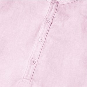 Maiyifu-GJ Men's Casual Plain Linen Henley Shirt Lightweight Hippie Button Up T-Shirt Tees Short Sleeve Summer Beach Shirts (Pink,Large)