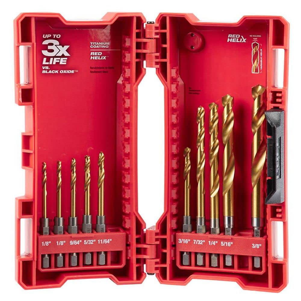 48-89-4633 Shockwave Red Helix Titanium Drill Bit Set, 10 Piece